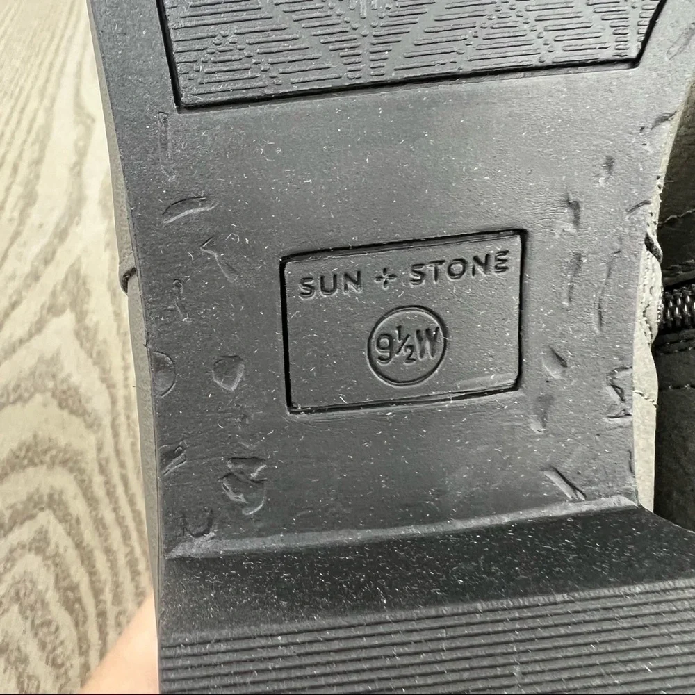 Sun + Stone Cadee Block Heel Ankle Bootie 9.5W Grey Faux Leather $50
